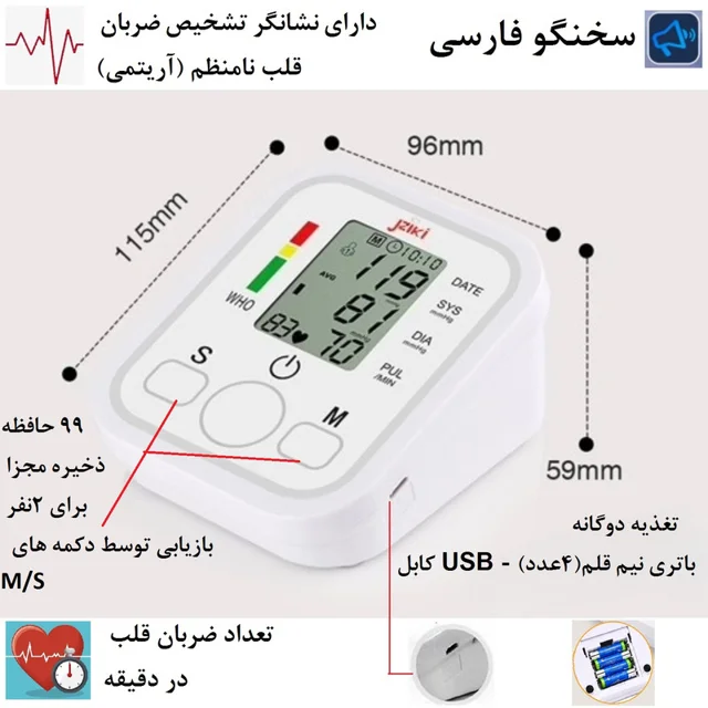فشارسنج دیجیتال جیزیکی مدل سخنگو فارسی کد 1 RoHS 101563481