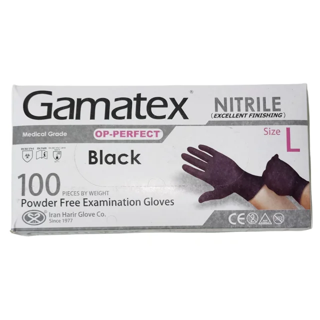 دستکش نیتریل غیر پودری حریر مدل GAMATEX سایز بزرگ (L) بسته 100 عددی 101533165